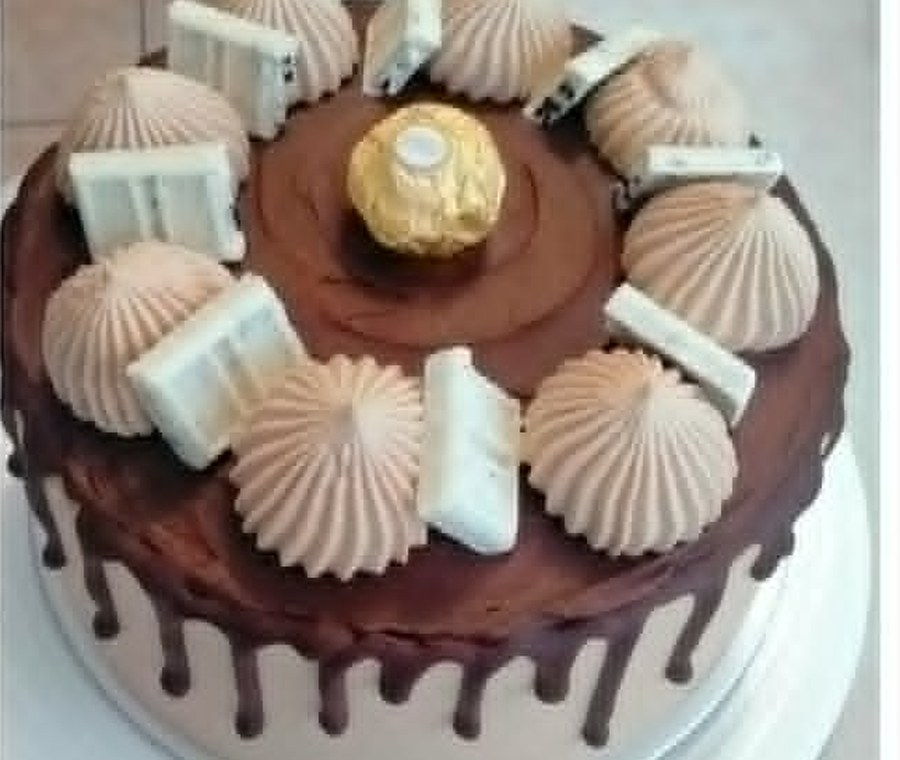 Chocolate drip cake with decorations
